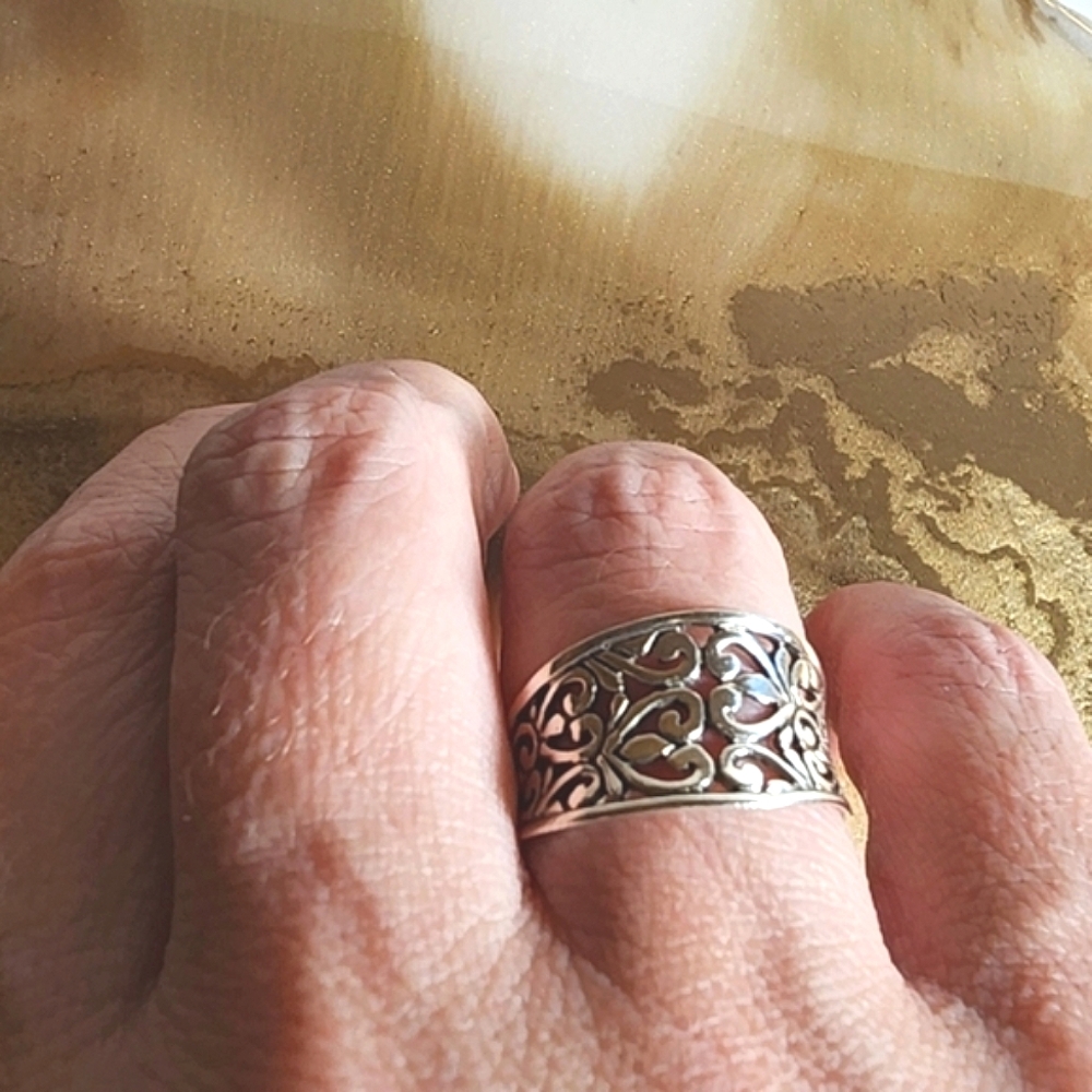 Sterling Silver Heart Swirl Artisan Band Ring | Size 6.5